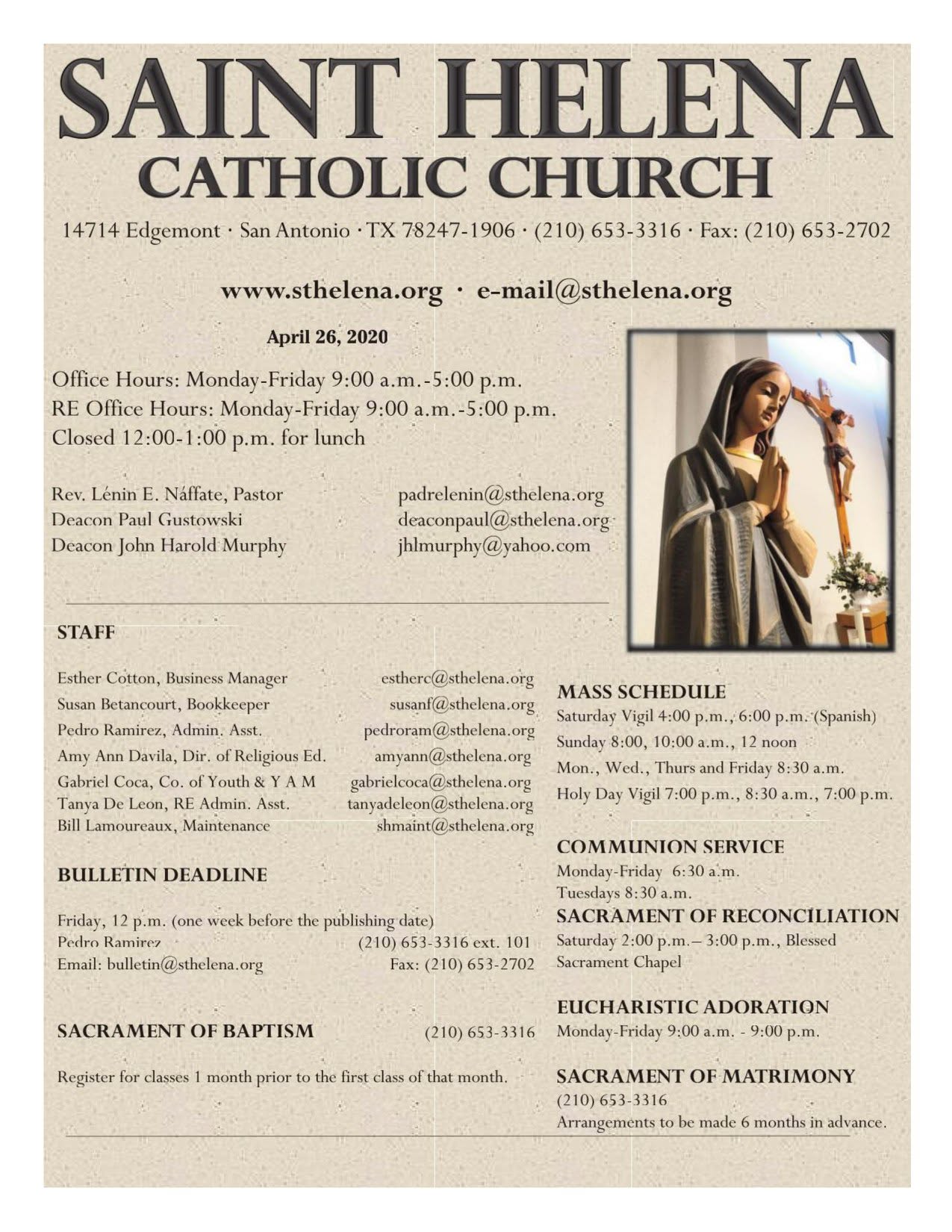 St. Jerome bulletin interior page, in-house design